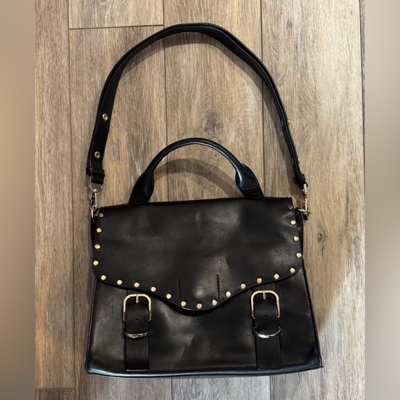 Rebecca Minkhoff Black Leather Gold Studded Biker Satchel - Picture 4 of 10